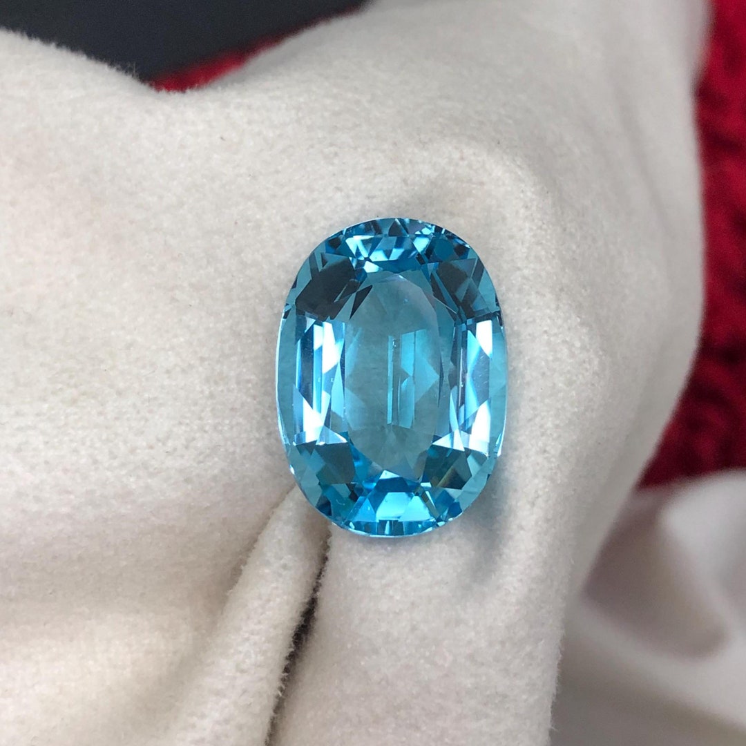 Swiss Blue Topaz Gemstone: 26.95 Carat Cushion Cut, December Birthstone ...