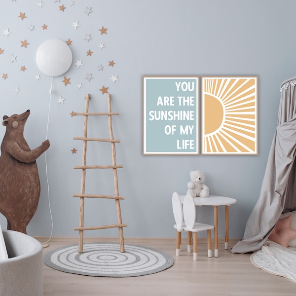 You Are The Sunshine Of My Life Prints, Nursery, Childrens Bedroom Prints, Set Of 2 Prints A5 A4 A3