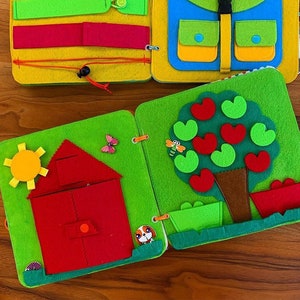 Boerderij rustig boek, 1 jaar oud druk boek, zacht boek baby-peuter-fidget, vilten montessoriboek, activiteitenboek speelgoed, educatief druk bord