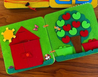 Farmhouse Quiet Book, 1 Year Old Busy Book, Baby-Toddler-Fidget Soft Book, Felt Montessori Book, Activity Book Toy, Educational Busy Board