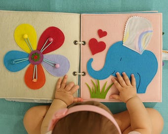 Quiet Montessori Book for Toddler, Felt Busy Activity Book, Baby Sensory Toy, Soft Busy Board for Kids, Unique Birthday Present for Boy/Girl
