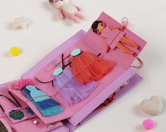 Dollhouse Dress Up-Make Up Quiet Book, Dollhouse Book, Quiet Book Toddler Girls, Montessori Busy Book, Montessori Bed, Sensory Activity Book