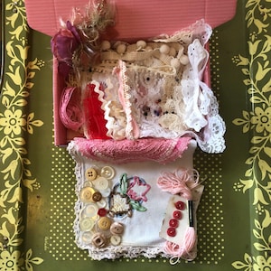 Grandma’s Linens and Lace  Mystery Box  - Gifts Collectables Treasure Box Vintage Gift Slow Stitch