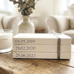Special Dates Personalised Book Stack! White Book Stacks- home decor ornament, coffee table bookshelf decor, wedding decor