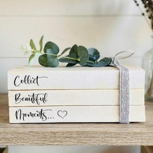 Collect Beautiful… Hallway, Coffee table decor- Bookcase Staging book stack- Welcome Sign, hallway rustic decor- House Warming Gift