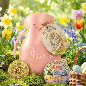 Easter Bunny GOLD COINS & BAGS! Add Easter Egg Hunt fun with some Easter Bunny Treasure! First Easter,  1st Easter- Personalised Bag