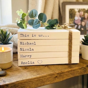 Personalised Family Names Book Stack Gift! Beautiful, neutral home decor book stack ornament- lovely Christmas gift or house warming present