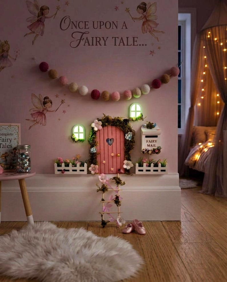 Deluxe Opening FAIRY DOOR With Glowing Windows, Ladder & Fairy Postbox ...