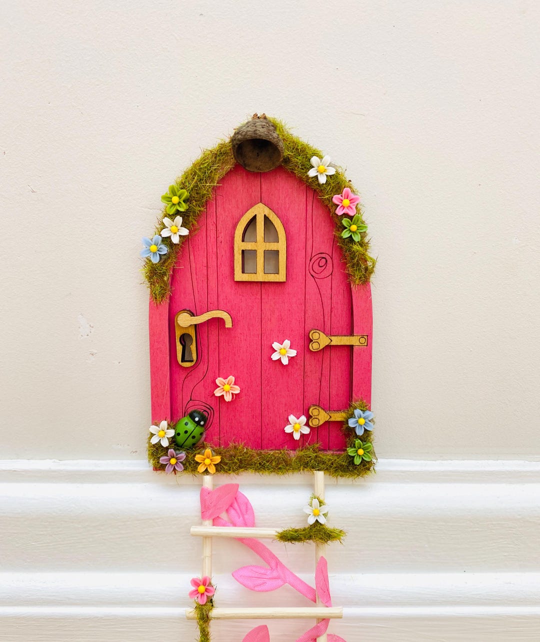 Pink FAIRY DOOR With Ladder & Fairy Bench for Fairy Bedroom Wall Decor ...