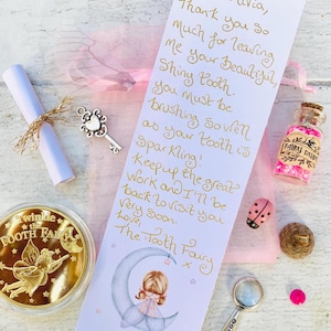 Tooth Fairy Kit with Tooth Fairy Gifts. Tooth Fairy Keepsake Letter. Tooth Fairy Set - Tooth Fairy Gold Coin, Fairy Dust- First Tooth Fairy