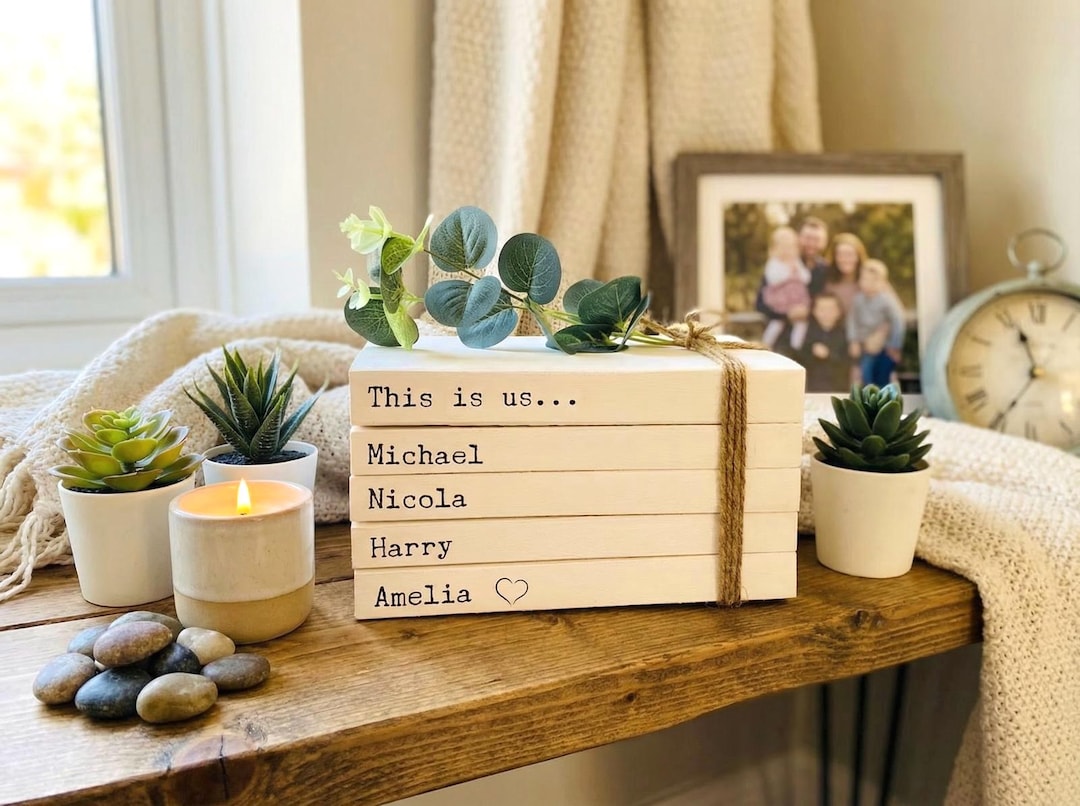 Personalised Family Names Book Stack Gift! Beautiful, Neutral Home ...