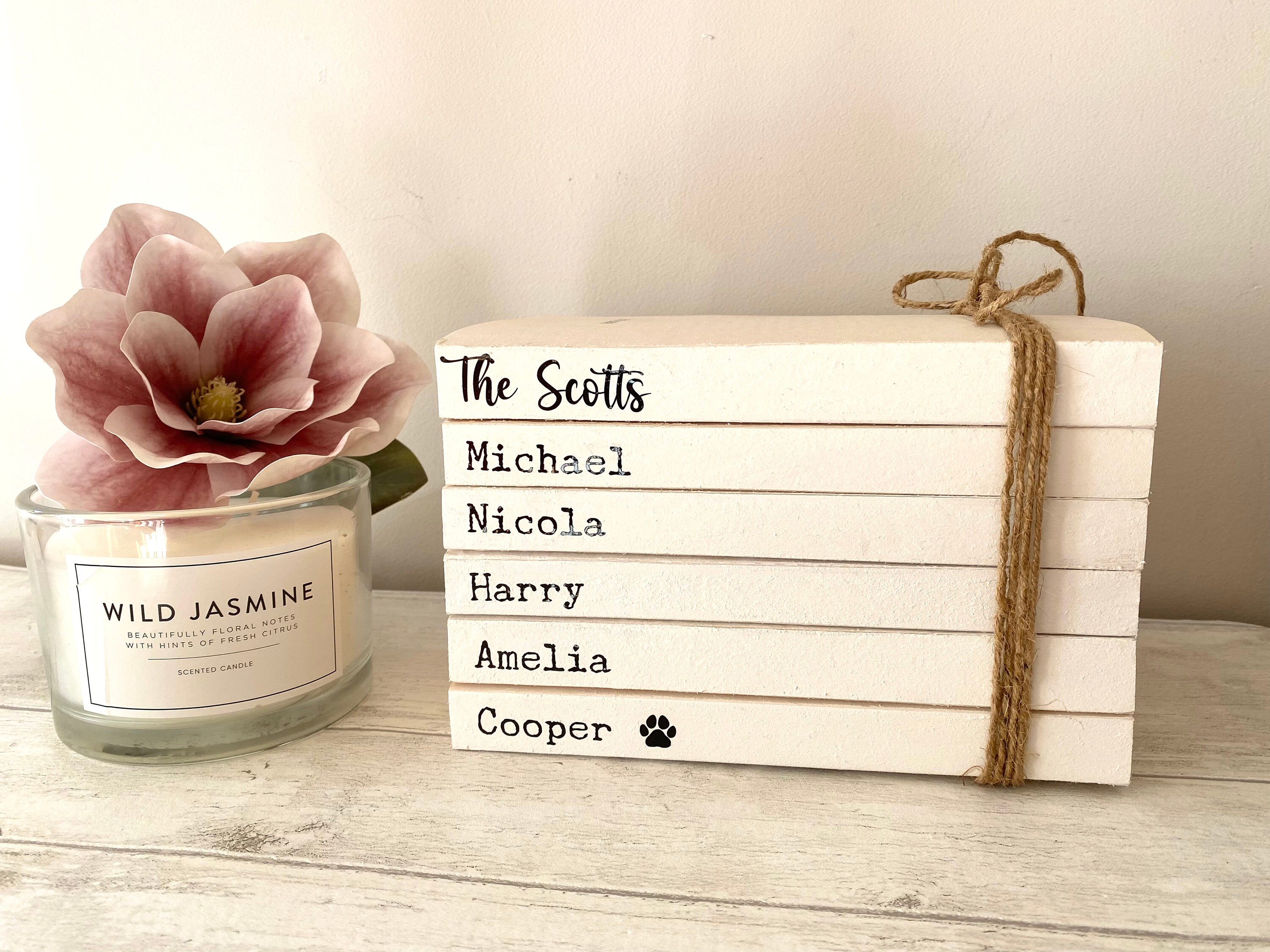 Personalised Family Names Book Stack Gift Beautiful Neutral - Etsy UK