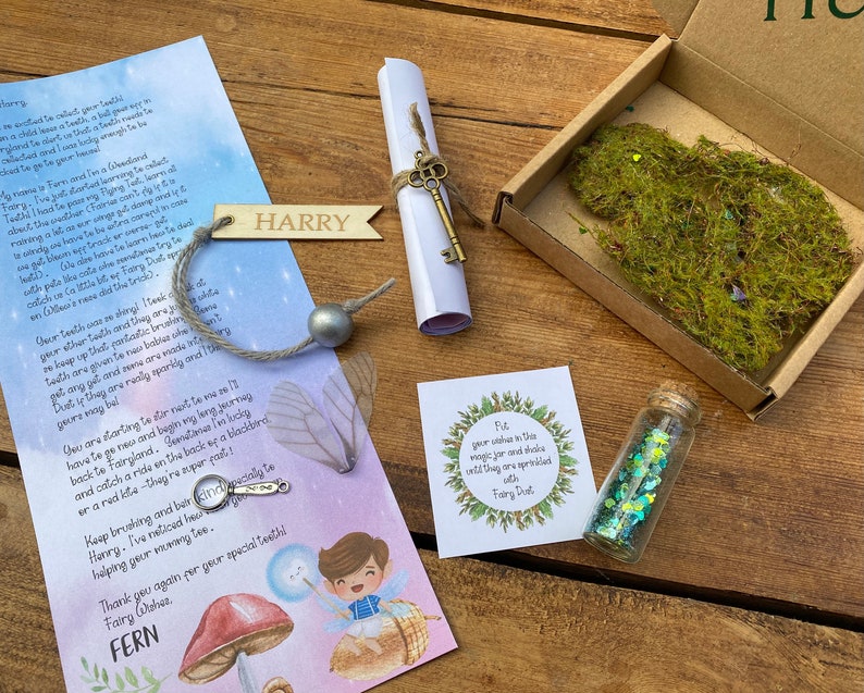 Woodland Fairy BOYS Tooth Fairy Letter Personalised gift box Boy Tooth Fairy kit: Custom Letter, Fairy Dust, Fairy Wings, Magnifying Glas image 7