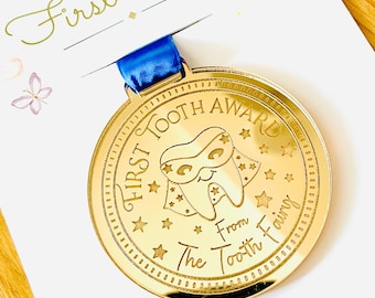 SUPERHERO FIRST Tooth Fairy Letter, Medal & Tooth Fairy Gold Coin | Boy’s 1st Tooth | Fairy Dust