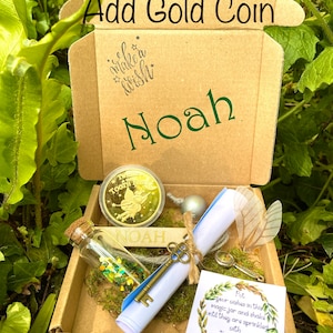 Woodland Fairy BOYS Tooth Fairy Letter Personalised gift box Boy Tooth Fairy kit: Custom Letter, Fairy Dust, Fairy Wings, Magnifying Glas Gold Coin only