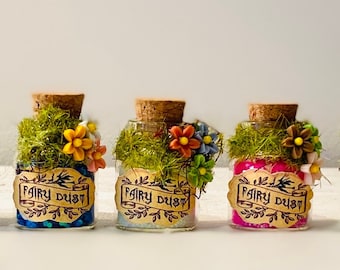 Mini bouteille de poussière de fée de jardin | Cadeau de fée des dents | Remplisseurs de sacs de fête féerique