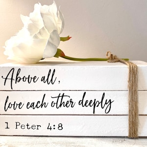 Religious Faith Personalised Book Stack! Faith book stack- Religious Home Decor Ornament, Custom Wedding Table decor/ Faith Gift
