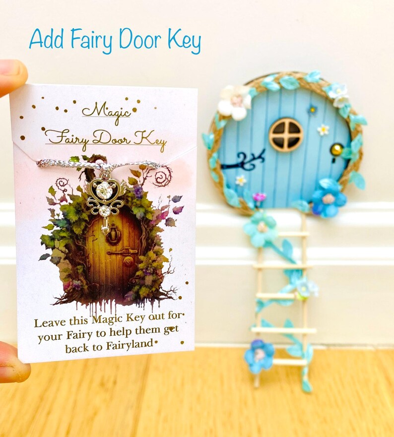 Blue FAIRY DOOR With Ladder, Bench and Postbox for Fairy Bedroom - Etsy