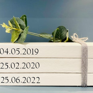 Special Dates Personalised Book Stack! White Book Stacks- home decor ornament, coffee table bookshelf decor, wedding decor