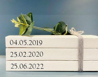 Special Dates Personalised Book Stack! White Book Stacks- home decor ornament, coffee table bookshelf decor, wedding decor