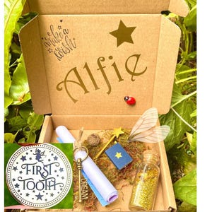 Kit de Hada de los Dientes para niños: carta para Hada de los Dientes, regalos para Hada de los Dientes para niños: carta personalizada, moneda de oro, varita, polvo de hada y alas, libro