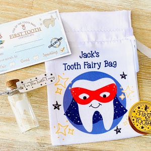 Bolsa del Hada de los Dientes - Bolsa personalizada para el Hada de los Dientes de niña o niño. Moneda del primer Hada de los Dientes - Recibo del Hada de los Dientes. Recuerdo del Hada de los Dientes, regalos del Hada de los Dientes