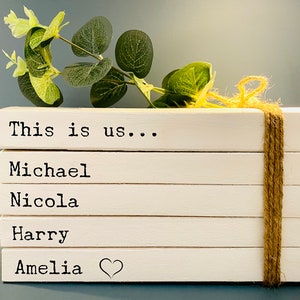 Personalised Family Names Book Stack Gift! Beautiful, neutral home decor book stack ornament- lovely Christmas gift or house warming present