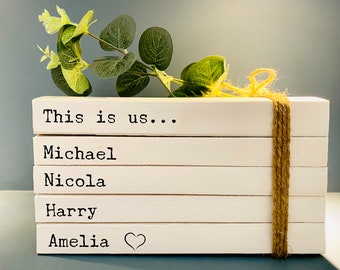 Personalised Family Names Book Stack Gift! Beautiful, neutral home decor book stack ornament- lovely Christmas gift or house warming present