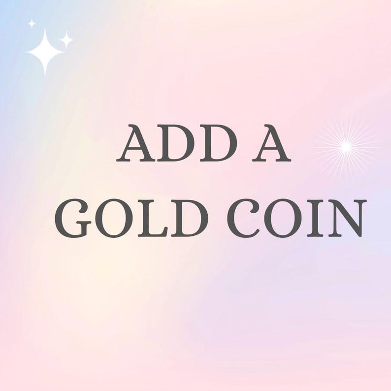 Pode incluir: Imagem com o texto "ADD A GOLD COIN" em cinza escuro sobre um fundo gradiente pastel de rosa, roxo e azul. Detalhes decorativos de estrelas e brilhos s&atilde;o vis&iacute;veis.