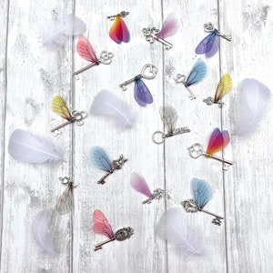 Silver flying keys (PASTEL) magical flying keys & glittery wings- perfect for fantastical magic decor, wedding decor, bedroom decor, gift