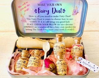 Machen Sie Ihren eigenen Feenstaub -perfektes Geschenk aus der Zahnfee oder Feen-Partybeutelfüller, Mini-Feenstaubflaschen, Feen-Geburtstagsgeschenk
