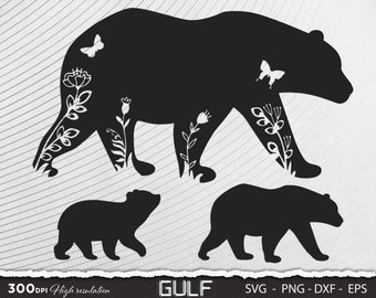 Bear Family Svg - Dxf - Png - Eps  Cricut Silhouette Cuttable Stencil Vector Clip Art Cut Pattern Vinyl Decor Wall Art 300dpi