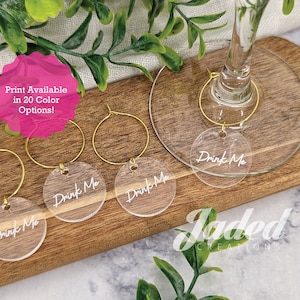 Custom Name Wine Stem Charms Acrylic Printed, Wedding, Birthday, Bridal Party, Bachelorette, Gift Holiday Glass Decor