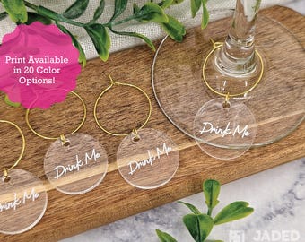 Custom Name Wine Stem Charms Acrylic Printed, Wedding, Birthday, Bridal Party, Bachelorette, Gift Holiday Glass Decor
