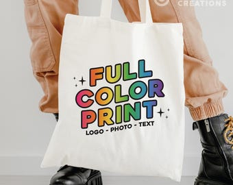 Individuell bedruckte Canvas-Einkaufstaschen | Vollfarbiger DTF-Druck | Personalisierte wiederverwendbare Tasche