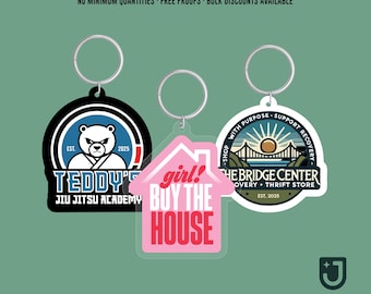 Custom Logo Keychains Printed Acrylic Keyring Company Brand Merch Customer Giveaways Promotional Advertising Trade Show Business Conference