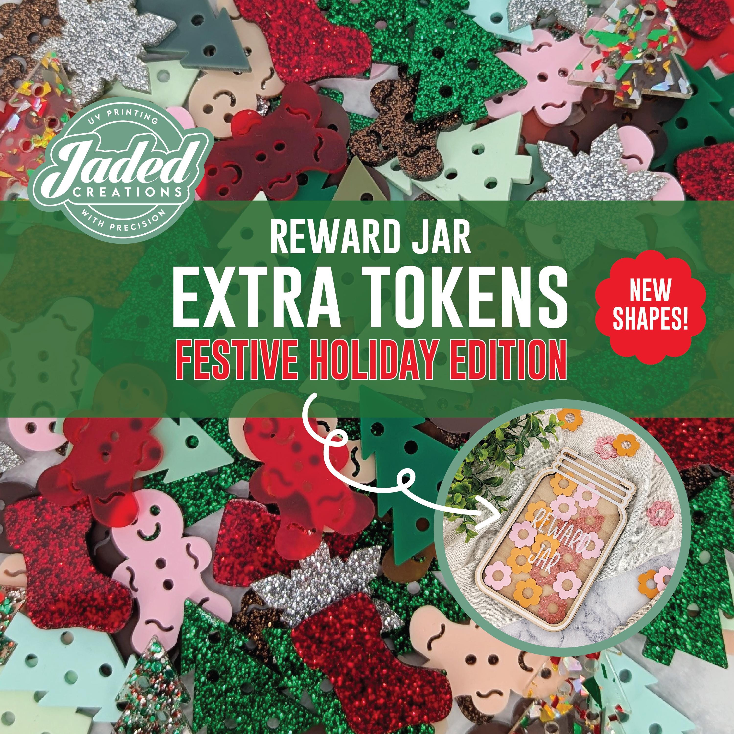 Fichas navideñas para frascos de recompensa, frasco de estrella navideña, tabla de tareas, regalos para niños, refrigerador, hombre de jengibre acrílico, copo de nieve, árbol, formas de medias