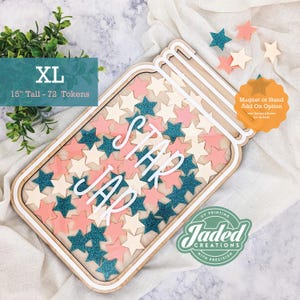 Custom XL Reward Jar with Tokens Classroom Teacher Star Jar Chore Chart Gifts for Kids Fridge Wood and Acrylic Printed Personalized Name