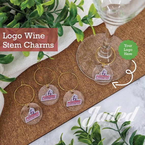 Custom Logo Wine Stem Charms Personalized Photo Glass Ring Charms
