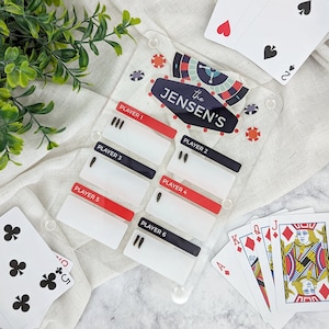 Rastreador de puntuación nocturna de juegos familiares, tarjeta de puntuación personalizada, regalo para amantes del póquer para papá, tablero acrílico de borrado en seco personalizable