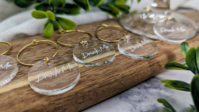 Custom Name Wine Stem Charms Acrylic Printed, Wedding, Birthday, Bridal Party, Bachelorette, Gift Holiday Glass Decor image 3