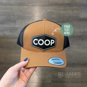 Custom Vegan Leather Patch Trucker Hat - Personalized Text or Logo