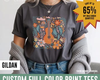 T-shirt Gildan avec logo personnalisé : vêtements en vrac, impression couleur