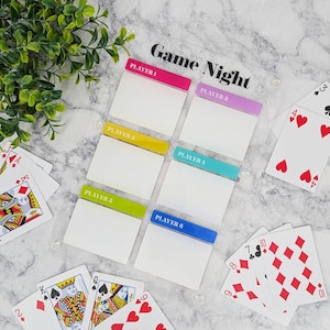 Seguimiento de puntajes para la noche de juegos en familia Tarjeta de puntaje personalizada Regalo para amantes del póquer para papá Pizarra acrílica borrable en seco personalizable