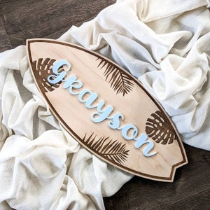 Custom Surfboard Wooden Name Sign Nursery Decor Beach Theme Bedroom Baby On Board Hawaiian Summer Shower