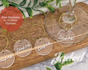 Custom Name Wine Stem Charms Acrylic Printed, Wedding, Birthday, Bridal Party, Bachelorette, Gift Holiday Glass Decor