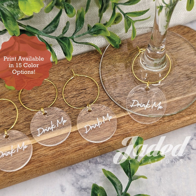 Custom Name Wine Stem Charms Acrylic Printed, Wedding, Birthday, Bridal Party, Bachelorette, Gift Holiday Glass Decor image 1