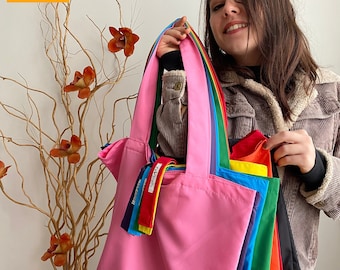 Handmade Minimalist Foldable Bags, 8 Colors. Four Seasons Reusable Polyester Farmers Market, Bazaar, Grocery, Shopping Bags - Handbag, Tote