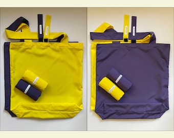Plain Solid Color Foldable Purple and Yellow Bags - Set of 2, Love of Contrasting Colors Theme Series | Reusable Farmers Market Shopping Bag