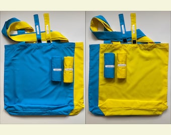 Ukraine Flag Colors Theme Series, Plain Solid Color Foldable Bags (Blue Bag, Yellow Bag) - Set of 2 | Stand With Ukraine - Stay With Ukraine